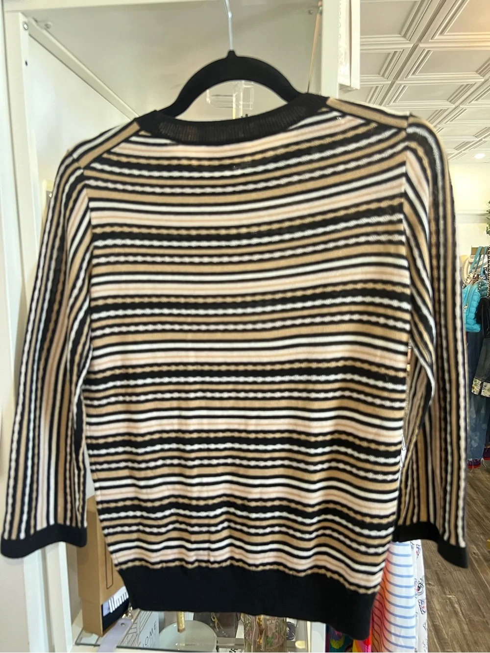 kate spade Black and Beige Striped Crewneck Sweater